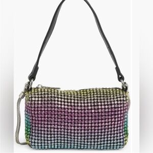 BCBG Embellished Gradient Crystal Shoulder Bag - Black Strap